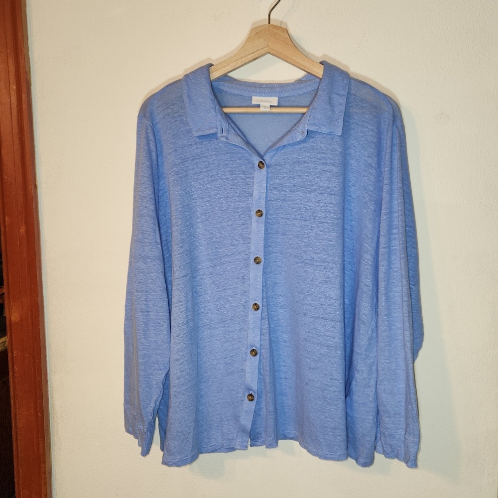 J Jill 100% Linen Periwinkle Blue Cardigan Sweater XL Slub Knit Long Sleeve